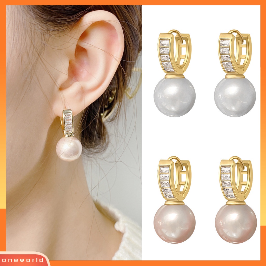 [EONE] 1pasang Drop Anting Gaya Perancis Retro Berongga Bentuk U Elegan High Gloss Mutiara Imitasi Wanita Anting Fashion Perhiasan