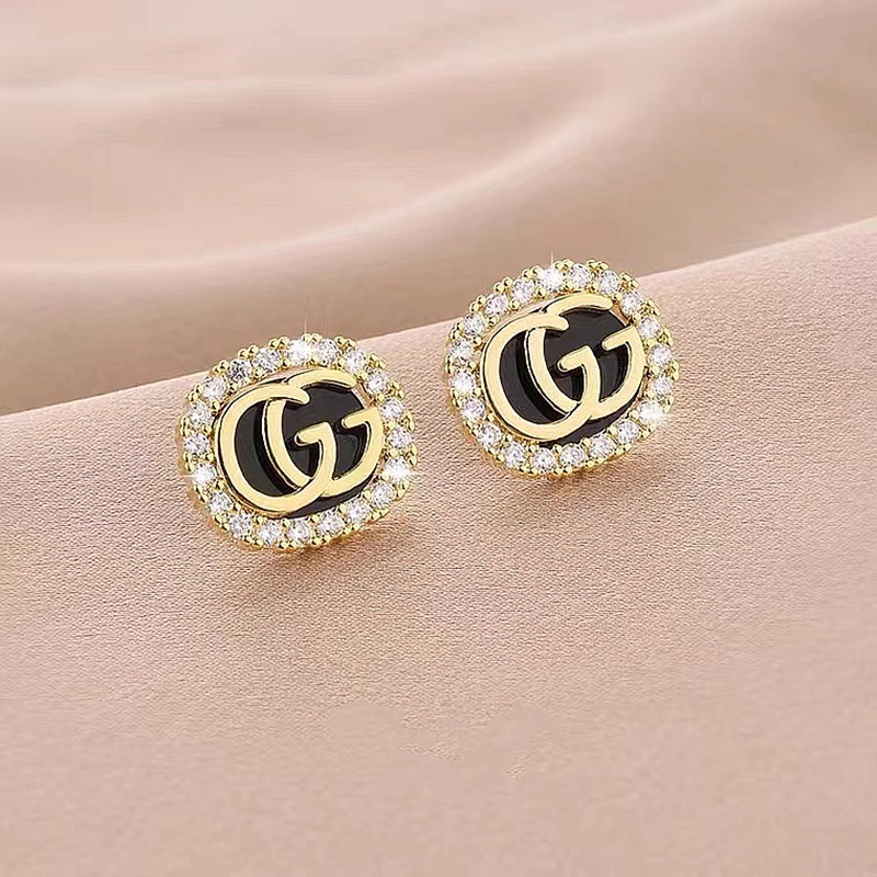 S925 Perak Jarum G Surat Anting Korea Indah Berlian Bertabur Emas Surat Anting Retro Mini Ladies Earrings