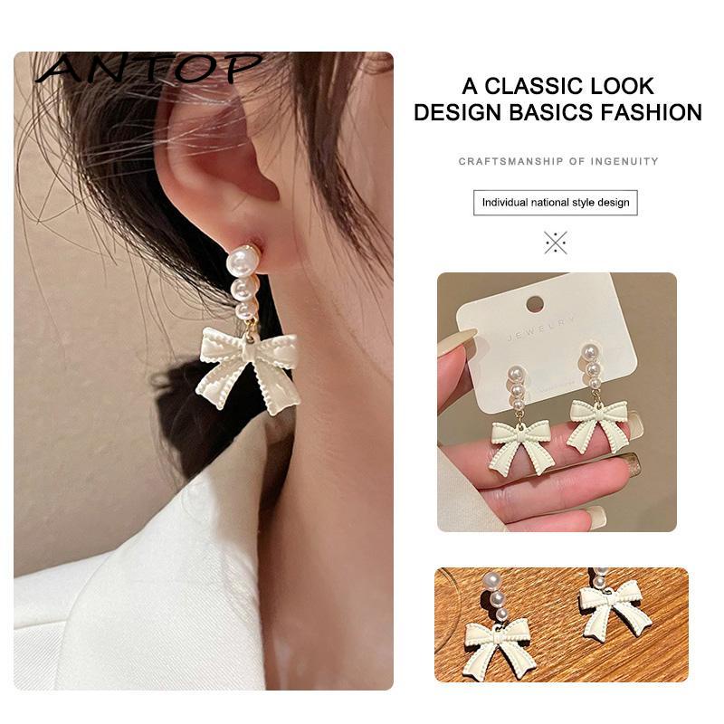 [Yumna] Anting Simpul Busur S925 Silver Off-white Desain Mutiara Anting Rasa Untuk Wanita