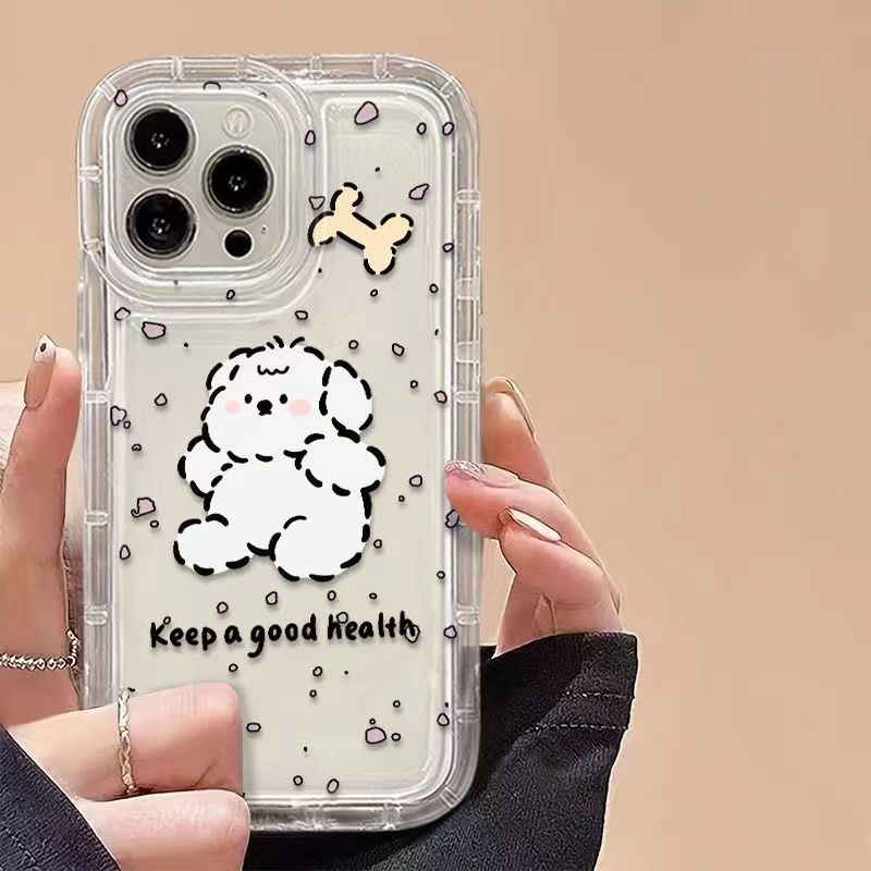 IPHONE Case Ponsel Puppy Cocok Untuk Iphone11 14 14pro 14plus 13 13mini 13pro 13prm iPhone12 7Plus 8Plus Xr XS 13 12mini Pro Max Empat Sudut Casing Ponsel Transparan Tahan Guncangan