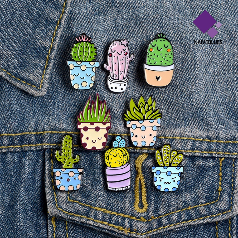 &lt; Naiveblues &gt; Unisex Lucu Kartun Kaktus Sukulen Enamel Tanaman Pin Lencana Perhiasan