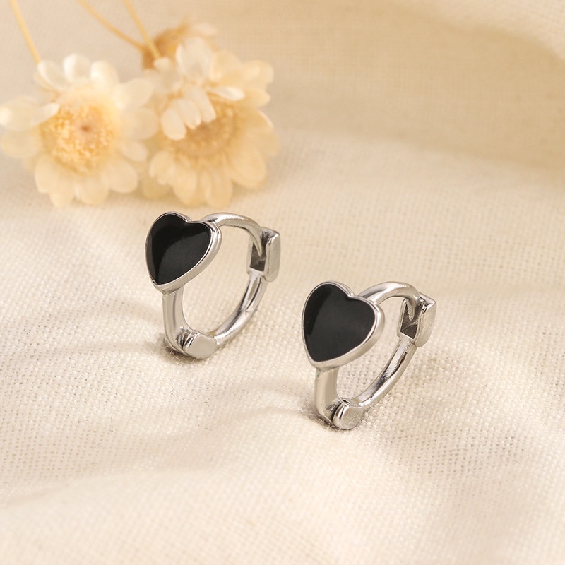 S925 Perak Hitam Indah Klip Telinga Wanita Mini Bulat Cincin Anting Pribadi High-End Anting-Anting