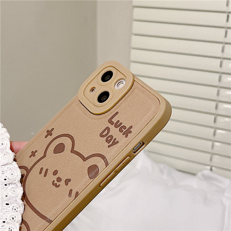 Leather Brown Little Bear Soft Silicon Case HP iP iPhone 7 8 14 + Plus SE 2020 X XS XR Max 11 12 13 Pro Max New FTD Casing Apple