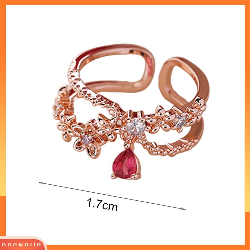 [EONE] Opening Adjustable Bright Luster Gadis Cincin Mewah Cubic Zirconia Bunga Cincin Perhiasan Aksesoris