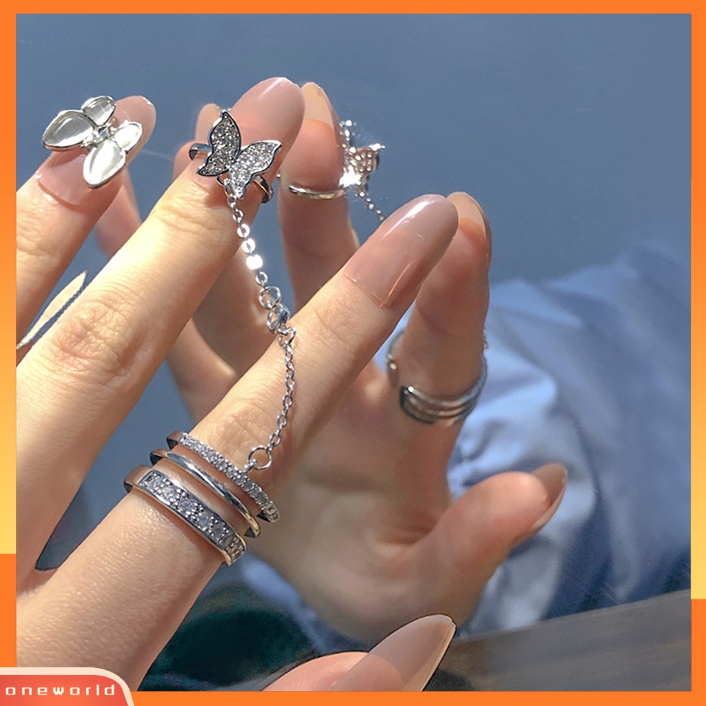 [EONE] Jari Cincin Bentuk Indah Paduan Berkilau Upacara Pernikahan Kupu-Kupu Terbuka Cincin Penuh Perhiasan Bergaya Hadiah Ulang Tahun