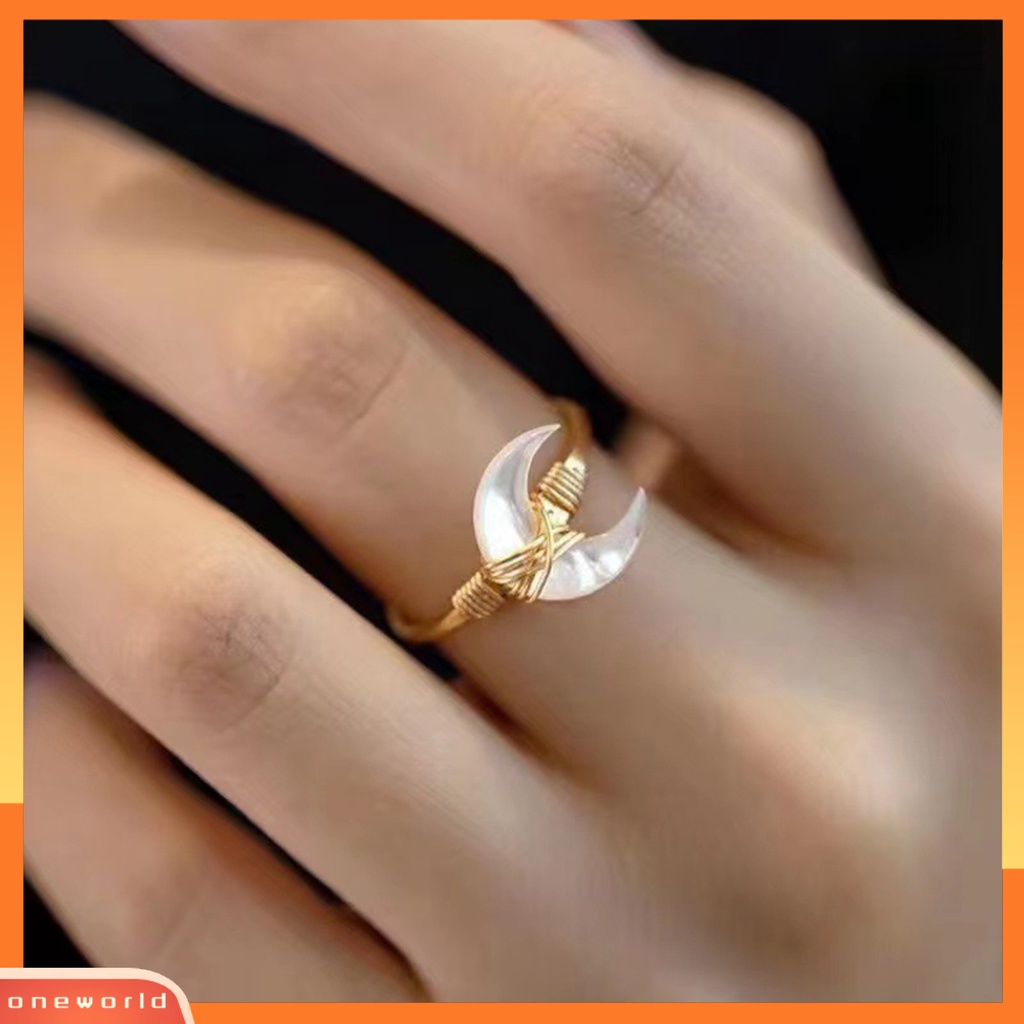 [EONE] Adjustable Indah Wanita Mulia Cincin Trendi Setengah Bulan Dekorasi Jari Cincin Perhiasan Aksesori