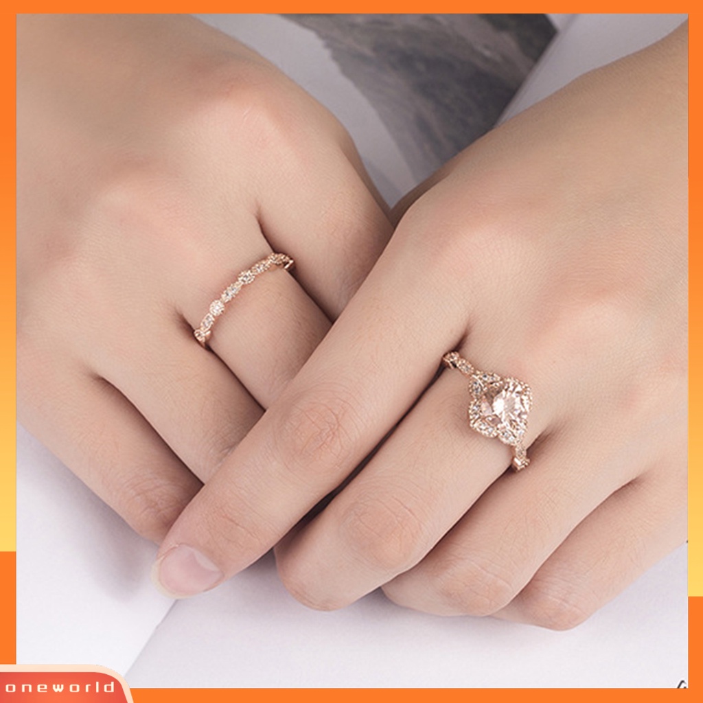 [EONE] 1set Wanita Set Cincin Kawin Berkilau Anti Karat Indah Geometris Disabit Hias Reflektif Cubic Zirconia Jari Rings Set Hadiah