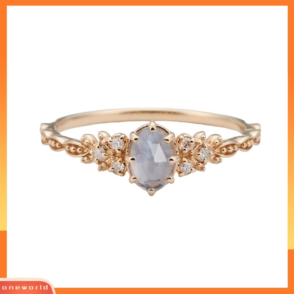 [EONE] Wanita Cincin Electroplating Shiny Daun Zaitun Pengerjaan Halus Menawan Dekorasi Unfading Sparkling Cubic Zirconia Engagement Ring Jewelry Anniversary