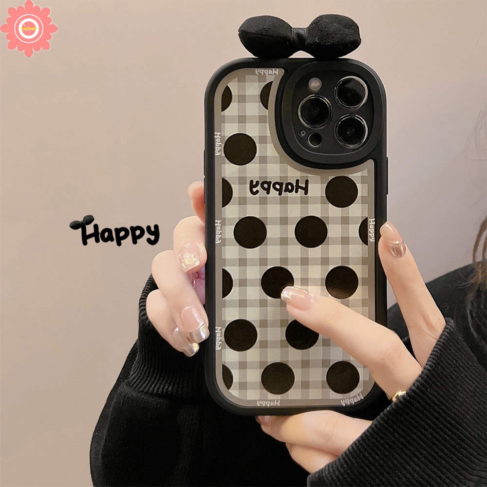 IPHONE 3d Ikatan Simpul Menghias Kartun Lucu Case Kompatibel Untuk Iphone11 7Plus XR 14 13 12 Pro Max X XS Max7 8 6 6s Plus SE 2020 Retro Motif Titik Gelombang Kotak-Kotak Soft Case