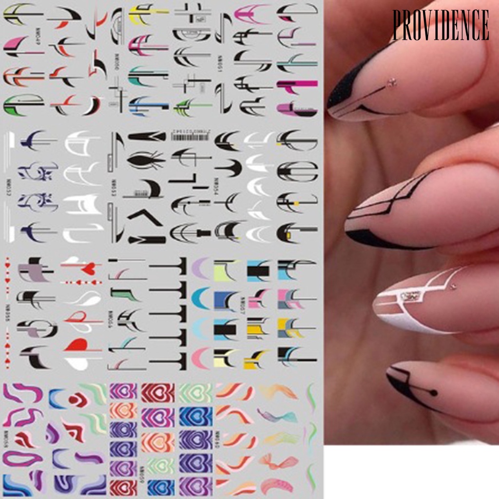 Providence 12Pcs Nail Art Stiker Garis Bening Perekat Diri Tidak Luntur Hias Warna-Warni Jantung Perancis Transfer Air Nail Slider Stiker Salon Kuku Pasokan