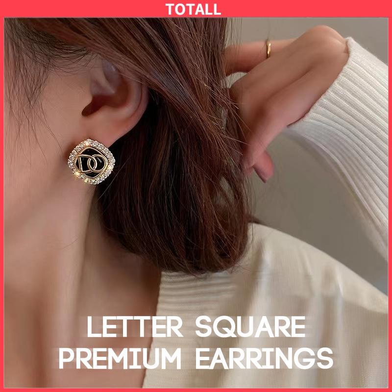 COD Anting pin perak S925 dengan Huruf zirkonia Anting pejantan berdesain persegi-Totall