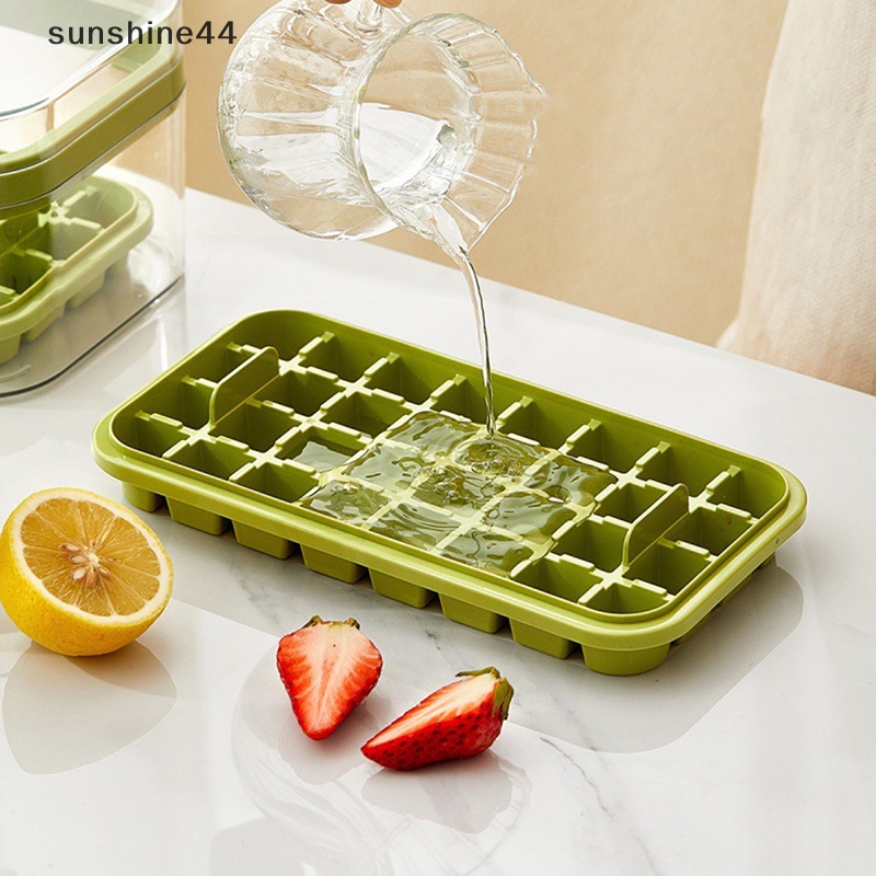 Sunshine 1Pc Cetakan Es Tipe Tekan Satu Tombol Kotak Plastik Ice Cube Maker Ice Tray Mold ID