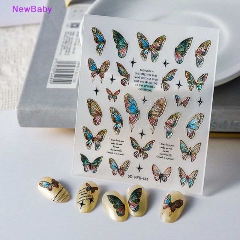 Newbaby 1lembar 5D Gradien Stiker Kuku Kupu-Kupu Adheisve Nail Art Stickers ID