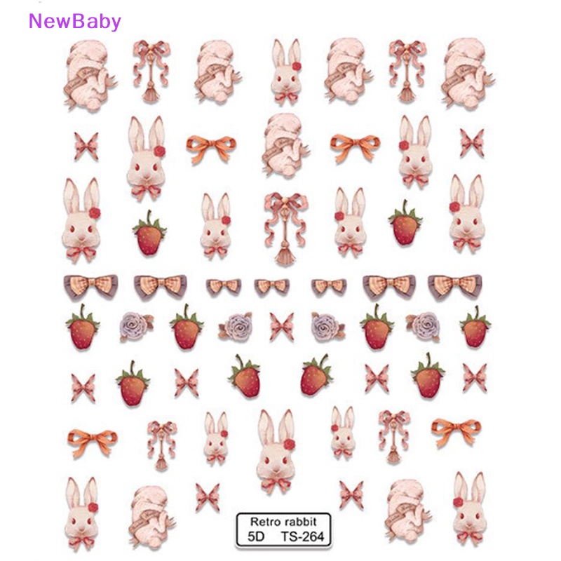 Newbaby Lucu Retro Kelinci 5D Stiker Kuku Decal Nail Art Perekat DIY Manicure Decor ID