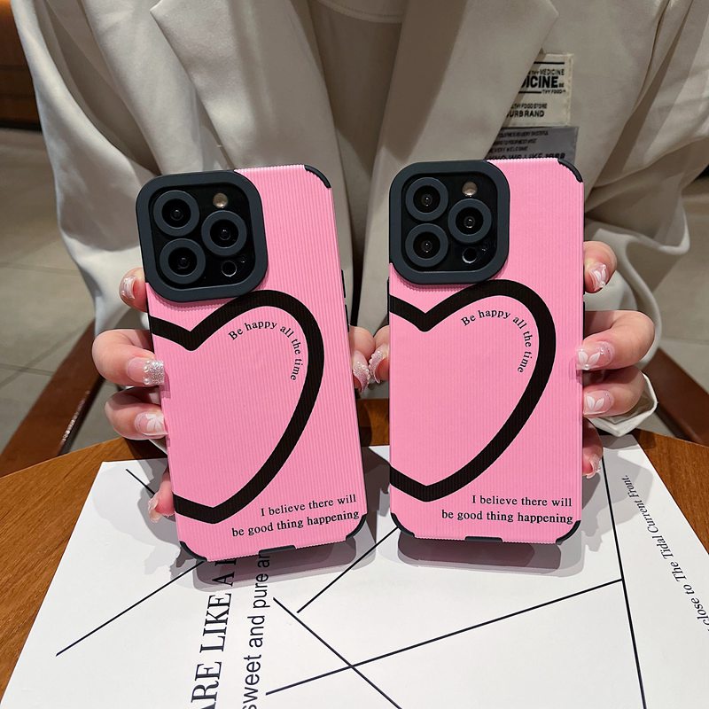 Pretty Pink Love Heart Leather Soft Case IP IPhone 7 8 Plus SE 2020 X XR XS Max 11 12 13 14 Pro Max 14 Plus Camera Protect for Women Girl