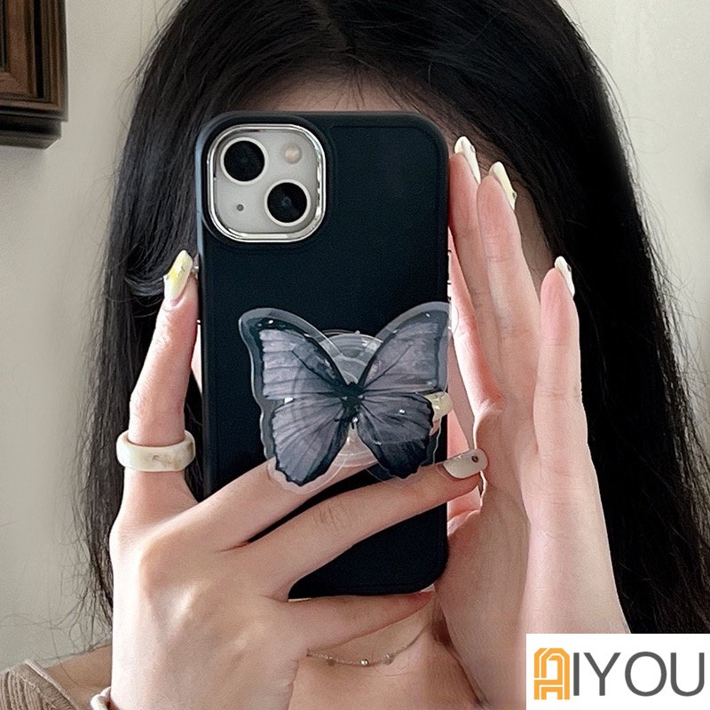 IPHONE Butterfly Hitam Dengan bracket Phone Case Untuk Iphone14 13 12 11 Pro Max Phone Case Animal Untuk Iphone12 13 Phone Case Lembut