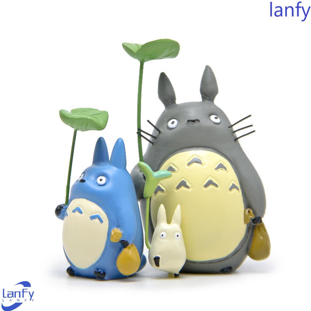 Lanfy Action Figure 3Pcs/set Dekorasi Miniatur Kerajinan Dekorasi Lanskap Mikro Totoro Dengan Ornamen Daun