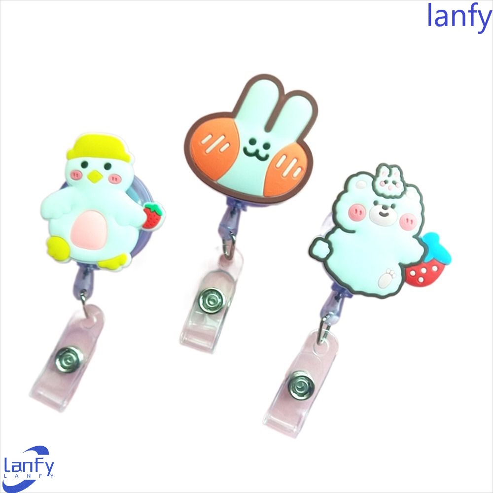 Lanfy Retractable Badge Reel Kantor Siswa Kunci Lanyard Dada Kartu Beruang Bunny Name Card Holder