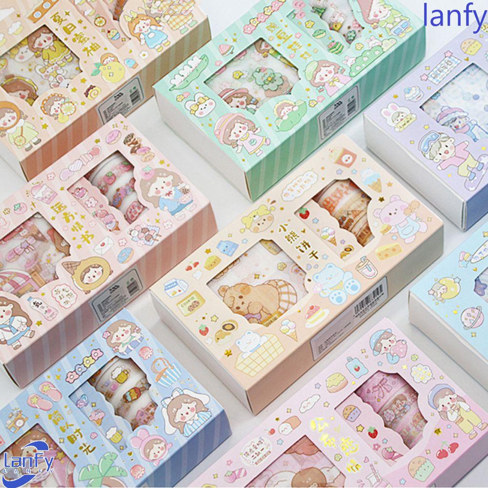 Lanfy Stiker Tape Dekoratif Kawaii Korea Kartun Alat Tulis Stiker Notebook Album Diary Jurnal Masking Tapes