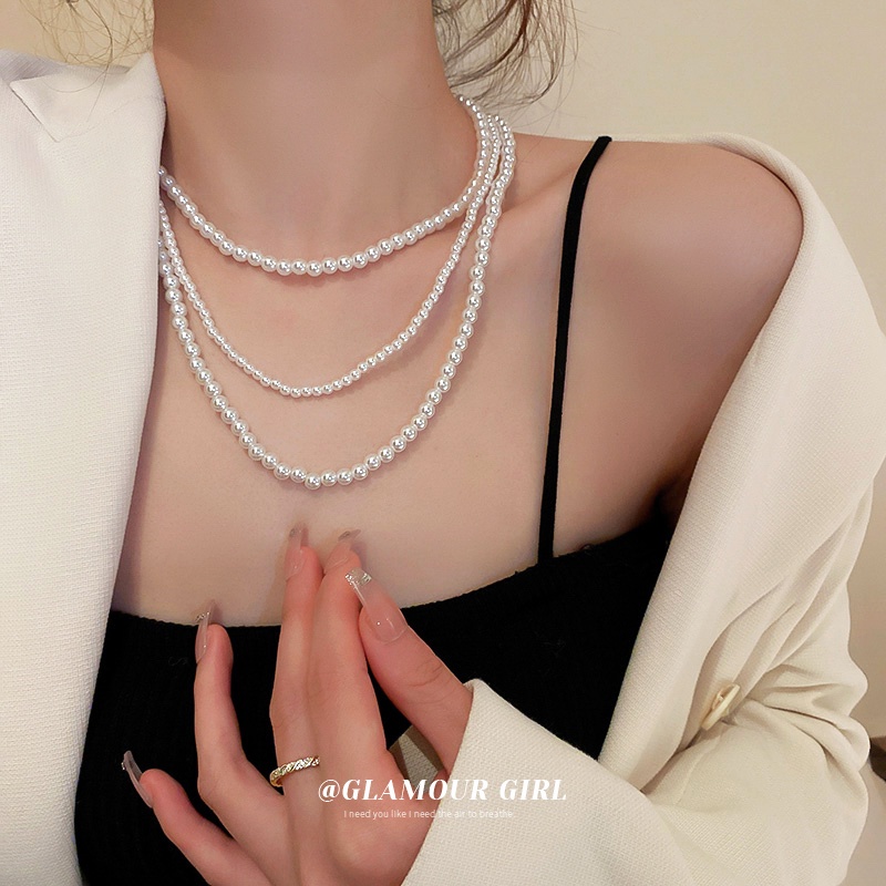 Kalung Rantai Manik Mutiara Elegan Kupu-Kupu Hati Tulip Busur Kristal Zirkon Liontin Choker Untuk Aksesoris Perhiasan Wanita