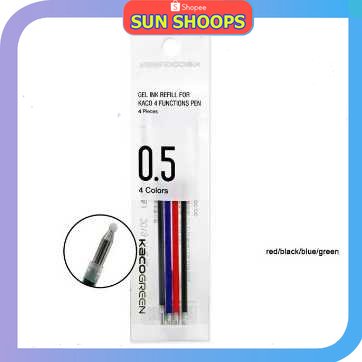 

SUN SHOOPS - KACO GREEN Isi Refill Pena Pulpen Tinta Hitam Biru Merah Hijau 4 PCS - K1602