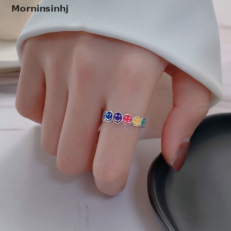 Mornin Wanita Pria Warna-Warni Wajah Senyum Cincin Sederhana Trendi Retro Adjustable Anillos Hadiah Pesta Aksesoris Halus id