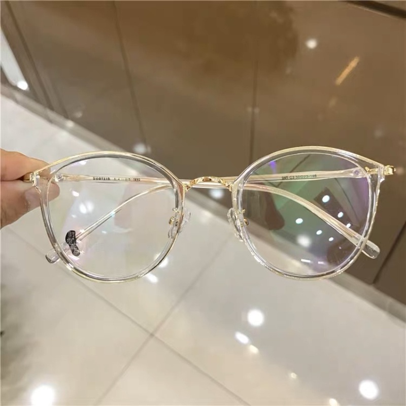 (YUZHU) Vintage Fashion TR90 Bingkai Bulat Kacamata Anti Cahaya Biru Untuk Wanita Bingkai Transparan Matte Eyeglasses