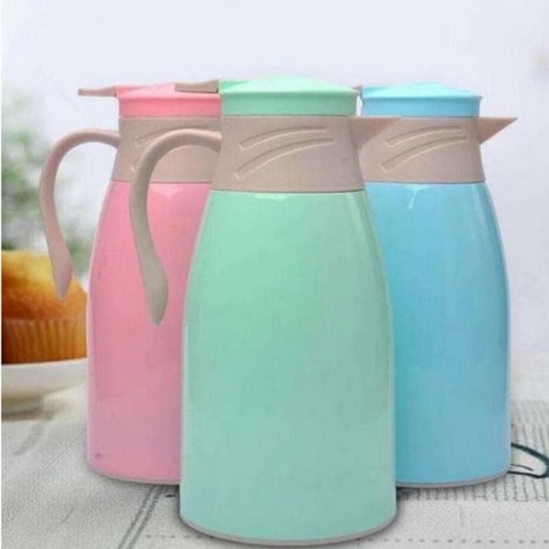 teko termos air panas bahan kaca luar plastik water jug  1000 ml/ tremos warna 1 liter