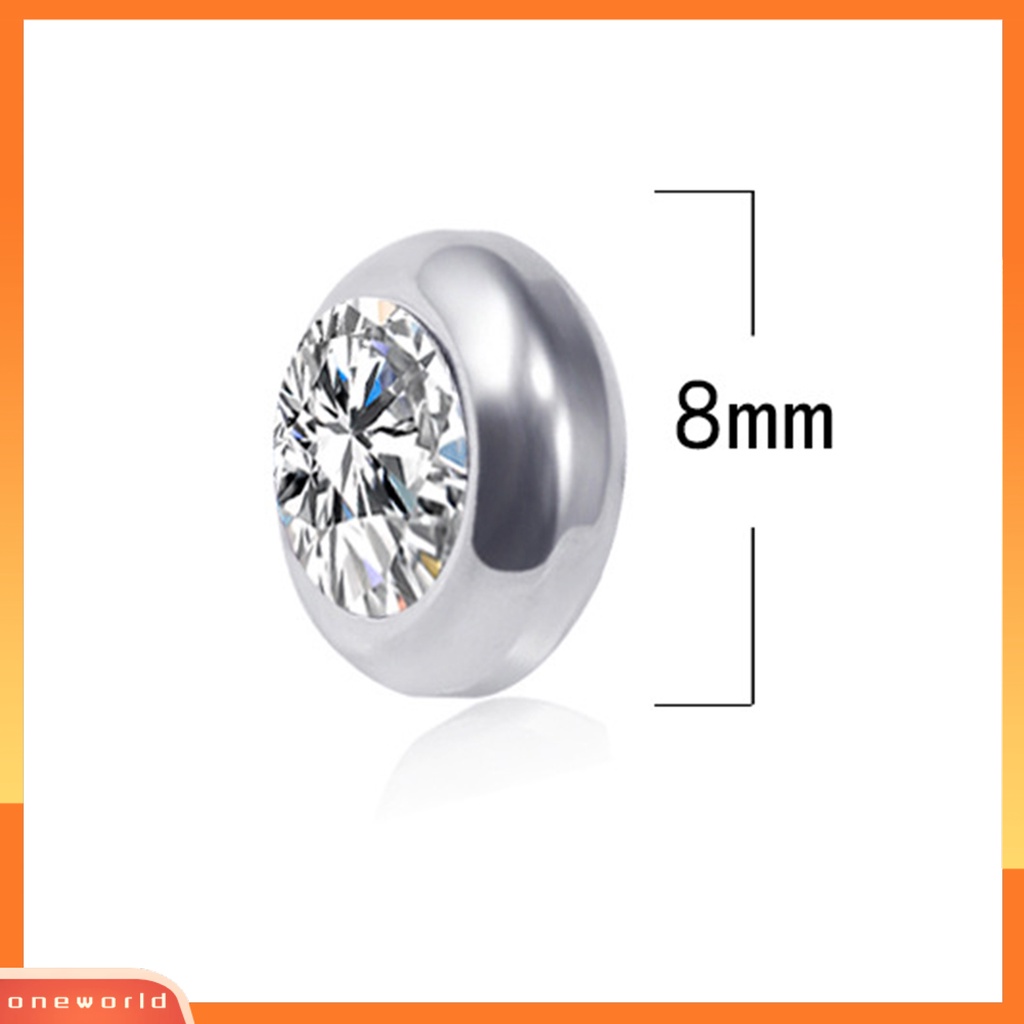 [EONE] 1pasang Ear Studs Non-Piercing ic Stainless Steel Bulat Berwarna Berlian Imitasi Tertanam Pria Wanita Anting-Anting Fashion Perhiasan