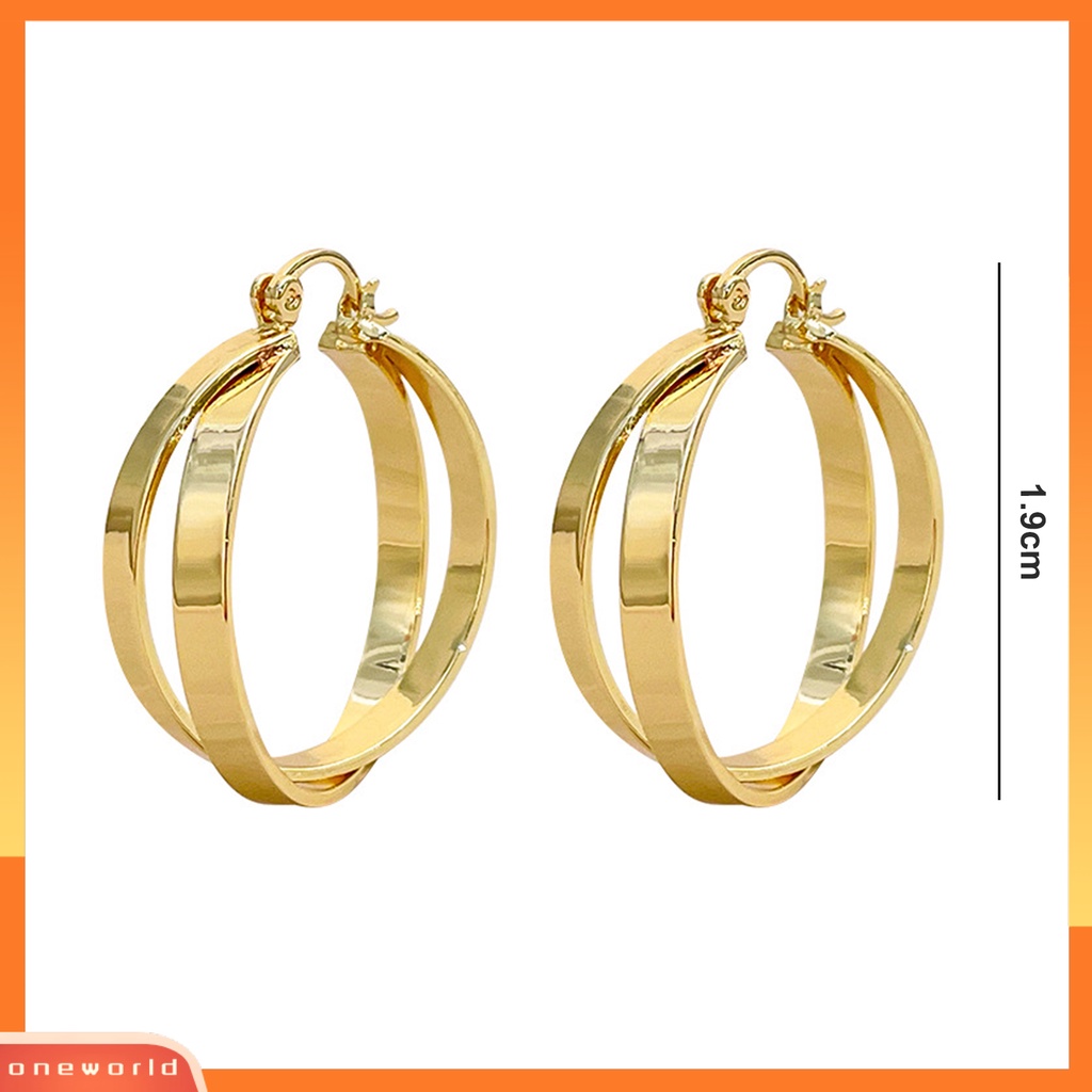 [EONE] 1pasang Anting Hoop Dual Cross Rings Geometris Temperamen Elegan Dipoles Hadiah Paduan Emas Logam Lingkaran Anting Perhiasan Fashion