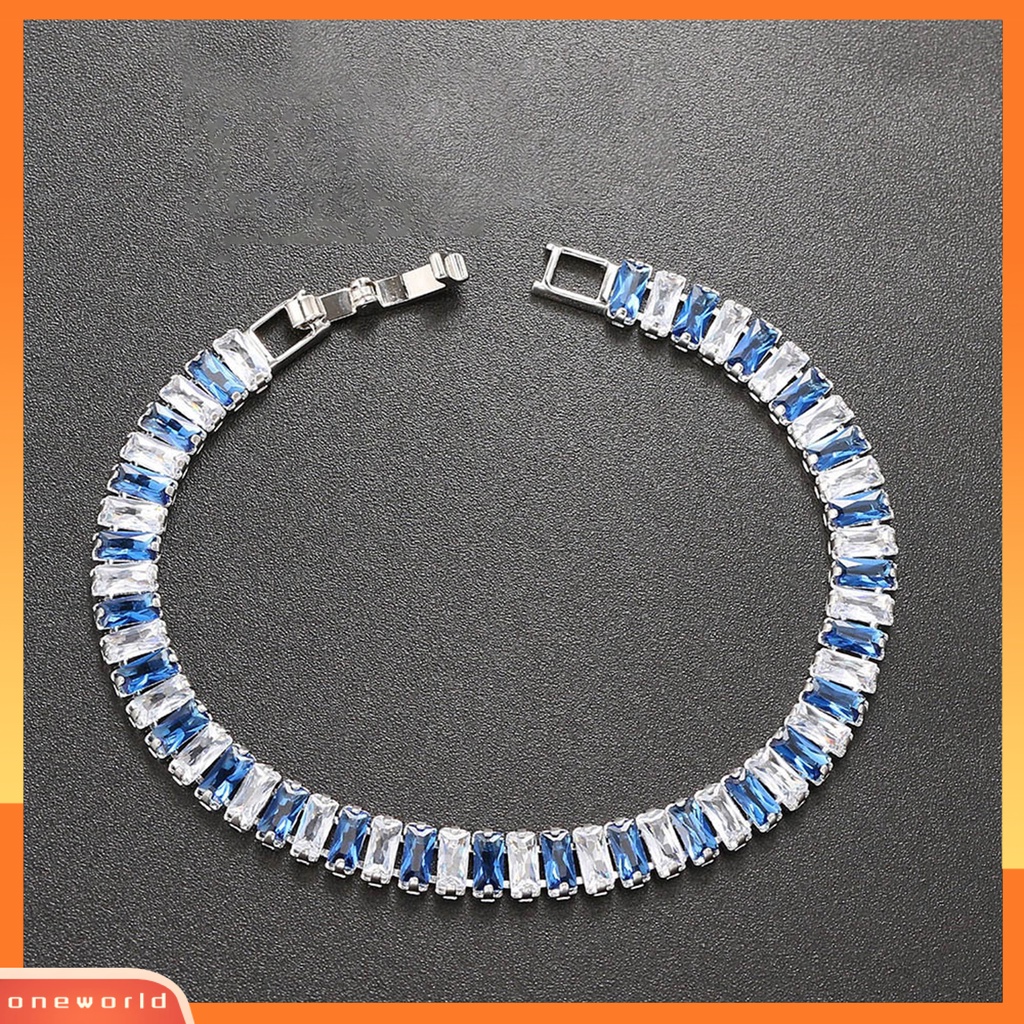 [EONE] Wanita Gelang Warna-Warni Cubic Zirconia Perhiasan Persegi Panjang Berlian Imitasi Gelang Hadiah Ulang Tahun