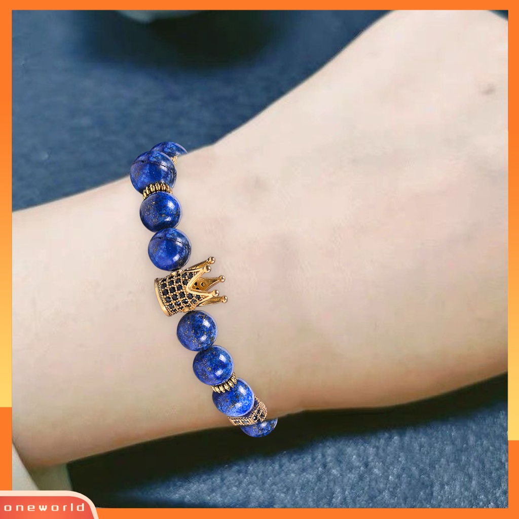 [EONE] Pria Gelang Manik-Manik Mahkota Liontin Batu Alam Hexagon Pesona Hias Warna Kontras Unisex Adjustable Wanita Gelang Hadiah