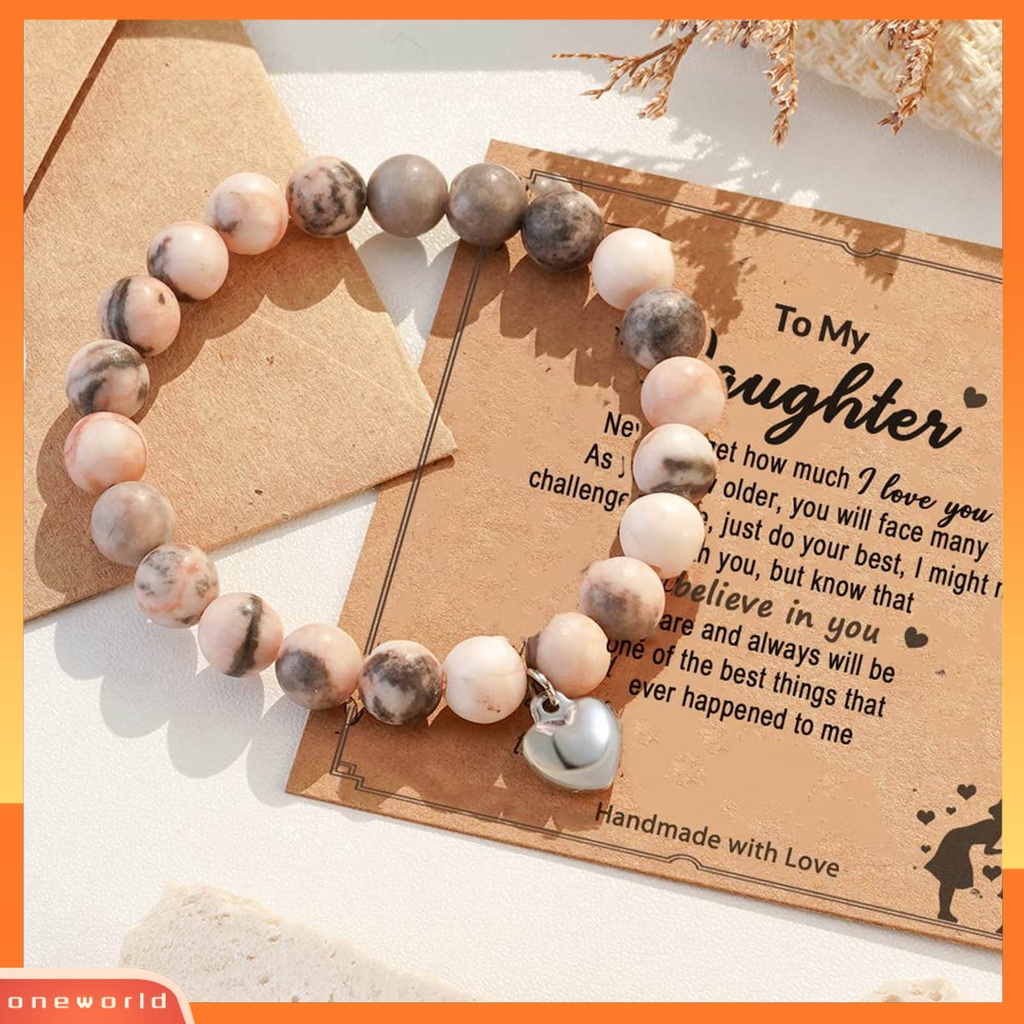 [EONE] 1set Gelang Couple Handmade Colorful Sweet Heart Pendant Tali Elastis Dengan Kartu Dress Up Hadiah Ulang Tahun Putih Alami Faux Turquoise Beads Bracelet Jewelry Pakaian Sehari-Hari