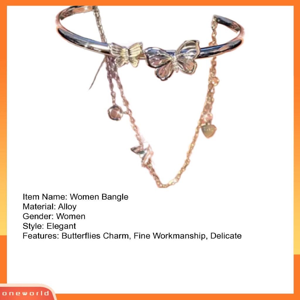 [EONE] Wanita Bangle Setengah Rantai Splicing Adjustable Elegan Peri Warna Perak Berongga Kupu-Kupu Wanita Gelang Fashion Perhiasan