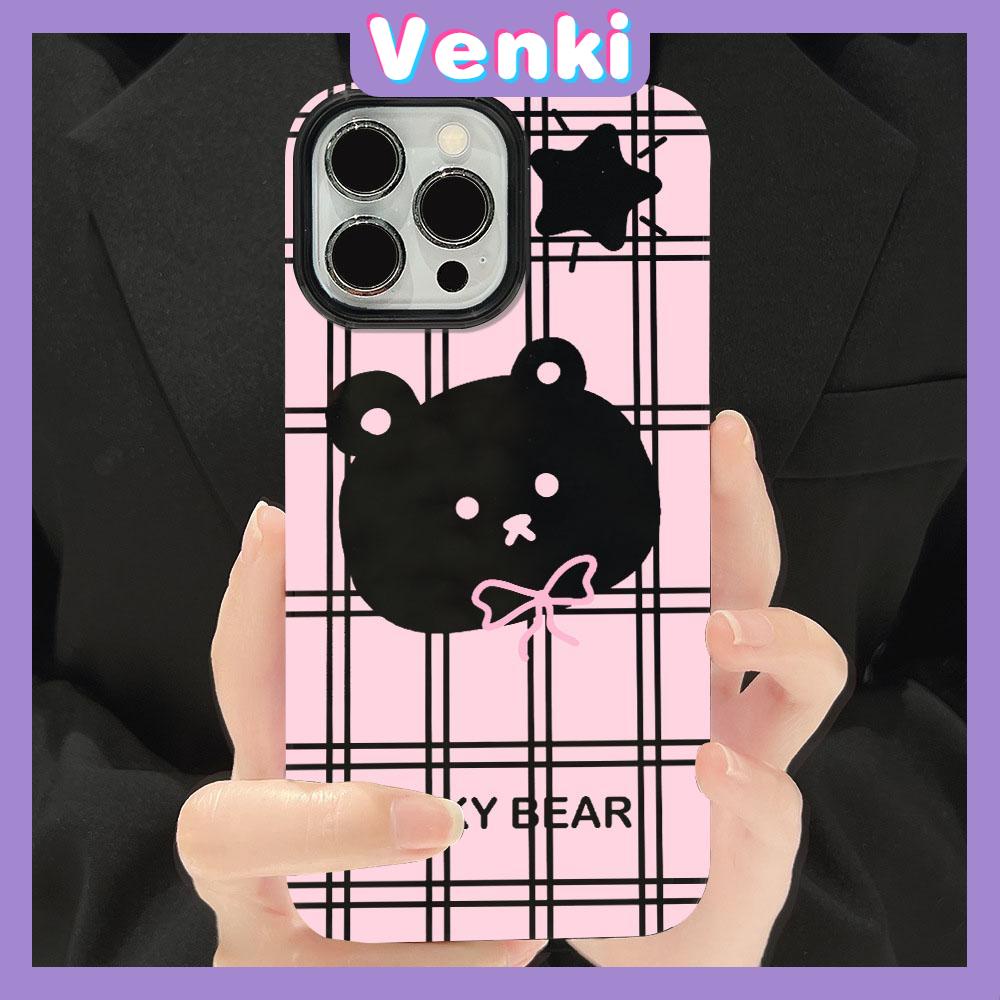 VENKI - For iPhone 11 iPhone Case Pink Glossy TPU Soft Shell Shockproof Protective Camera Cute Black Bear Star Compatible with iPhone14 13 Pro max 12 Pro Max xr xs max 7Plus 8Plus