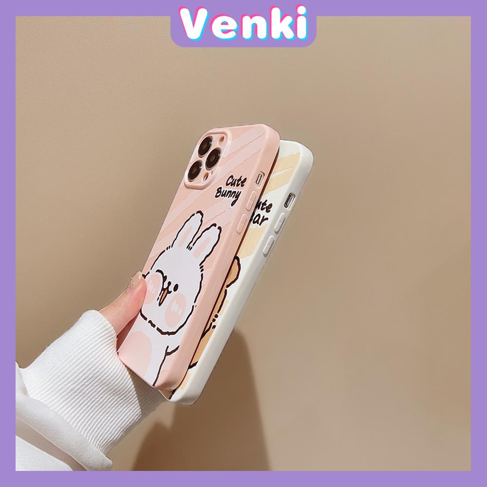 VENKI - For iPhone 11 iPhone Case Film TPU Soft Case White Glossy Cute Bear Rabbit Camera Protection Shockproof Compatible with iPhone 14 13 Pro max 12 Pro Max xr xs max 7 8Plus