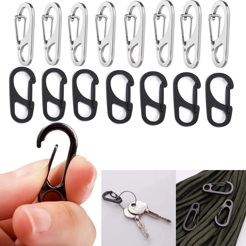 1 /5 /10Pcs Kunci Gesper Kait Kreatif Stainless Steel Gantungan Kunci Mini Ransel Gesper Serbaguna Tactical Spring Carabiner Dengan Mata Tetap Per Untuk Gantungan Kunci Mobil, Tas Klip Panjat