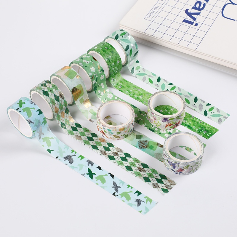 12roll Spring Fresh Washi Tape Glitter Washi Sticker Selotip Jurnal Bunga Hijau