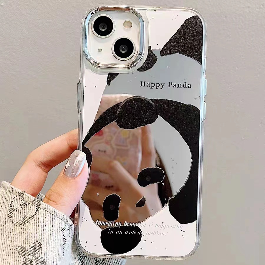 Ins Pola Panda Cocok Untuk iPhone 14 Pro Max iPhone Phone Case Mirror Strong Phone Case Kamera Perlindungan Tahan Guncangan Kompatibel Dengan iPhone 13 13pro 13prm iPhone 11 7Plus 8Plus Xr XS 12 Pro Max Casing Ponsel