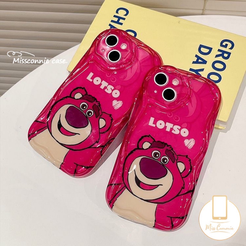 IPHONE Lovely Rose Red Strawberry Bear Manyo Phone Case Kompatibel Untuk Iphone11Xr 11 12 13 14 Pro Max X7 8 6s 6 Plus XS Max SE 2020 3D Wavy Curved Edge Glossy Shockproof Tpu Soft Cover