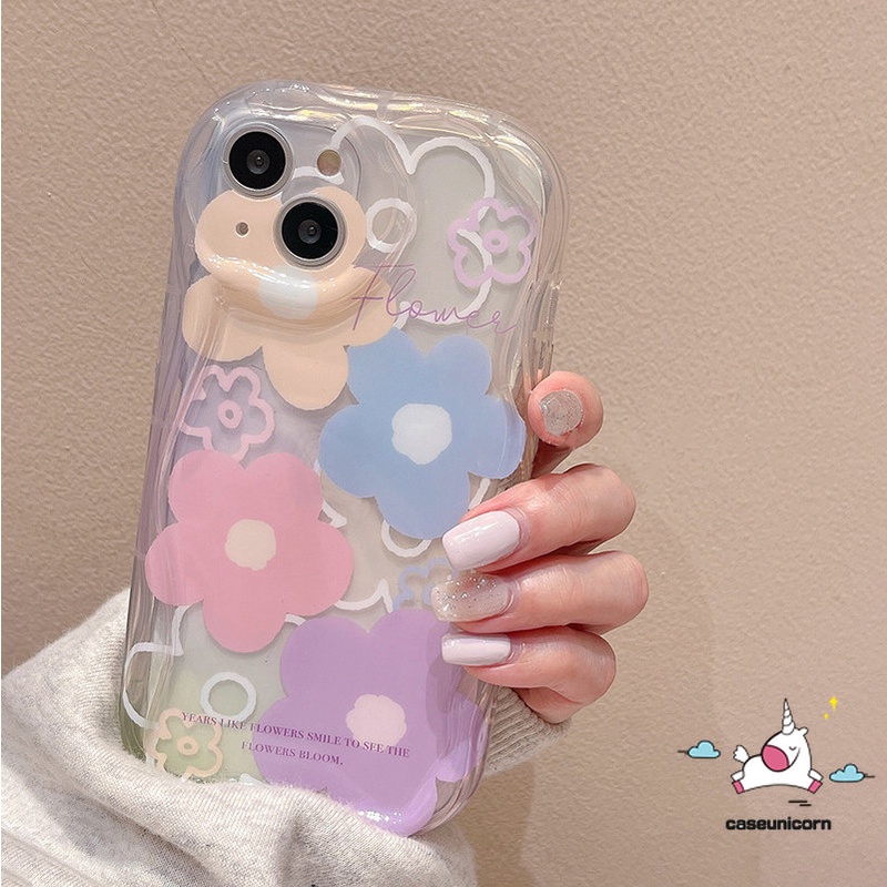IPHONE Casing Bunga Segar Kompatibel Untuk Iphone11 14 12 13 Pro Max 7Plus XR X7 8 6s 6 Plus XS Max SE 2020 Tulip Kelinci Lucu Shockproof Soft Tpu 3D Wavy Curved Edge Glossy Cover Case
