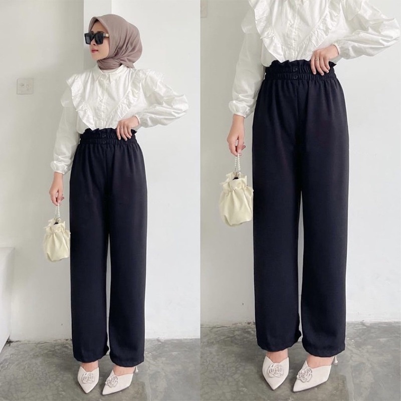 BEFAST - ZGW OOTD WANITA CELANA BELA / Zena Button Double Kancing / Celana Kulot Panjang / Outfit Daily Wanita Kerja Casual / Fashion Kekinian Wanita Remaja ABG / Celana Kulot Pinggang Karet / Terlaris