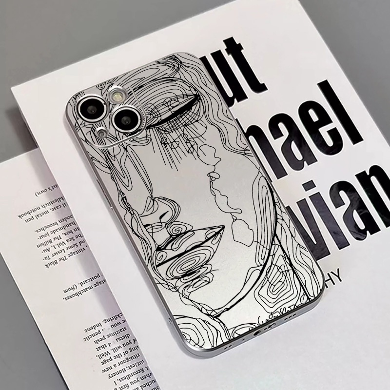 IPHONE Soft Electroplate Phone Case Kompatibel Untuk Iphone11 14 13 12 Pro XS Max XR X8+76S Plus Casing Mini Wajah Artistik TPU Silikon Shockproof Cover