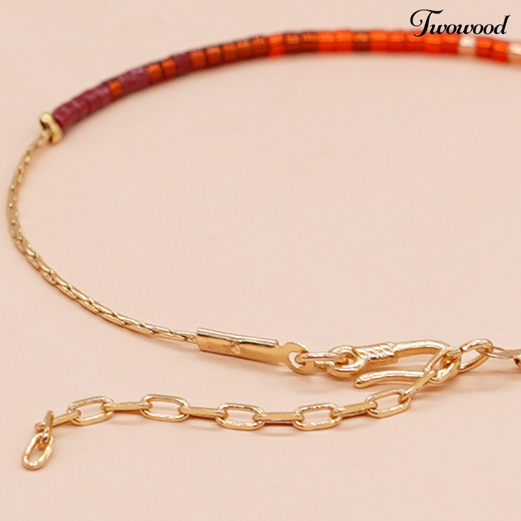 Twowood Charms Gelang Handmade Gaya Boho Aesthetic Adjustable Kristal Imitasi Perhiasan Hadiah Colorfast Bohemian Etnik Manik-Manik Gelang Wanita Aksesori