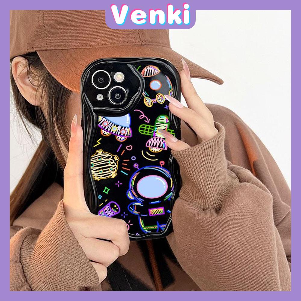 VENKI - For iPhone 11 iPhone Case 3D Curved Edge Wave Glossy Black TPU Airbag Shockproof Camera Cover Line Space Compatible with iPhone 14 13 Pro max 12 Pro Max xr xs max 7 8Plus