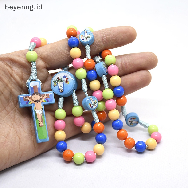 Beyen Kartun Liontin Salib Kalung Anak Rosario Beads Perhiasan Religi Katolik ID
