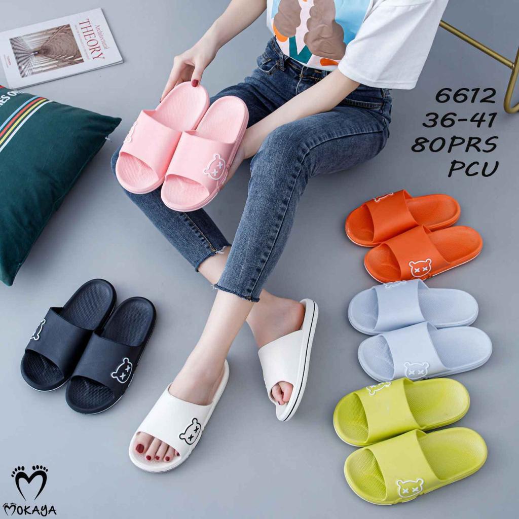 Sandal Slop Jelly PCU Wanita Sandal Rumah Simple Polos Motif BEAR X-X Import MKY MD-6612 36-41