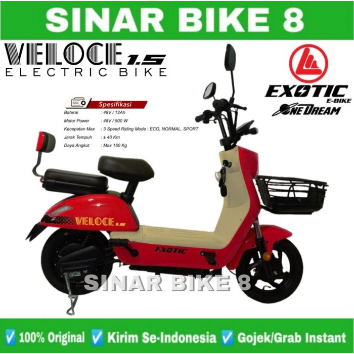 Sepeda Listrik Exotic VELOCE 1.5 &amp; VELOCE 1.6 500 Watt Electric E Bike 48V/12 Ah