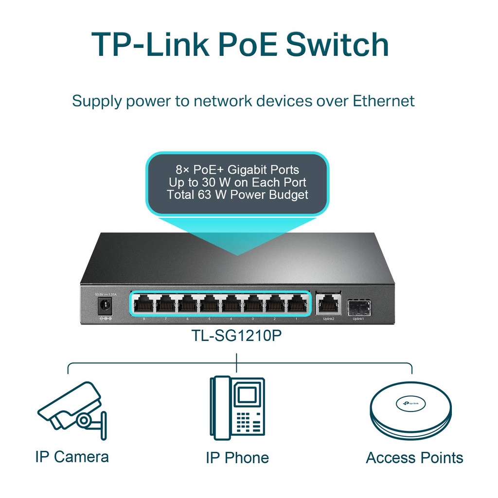 TP-Link TL-SG1210P 10-Port Gigabit Desktop Switch with 8-Port PoE+ N