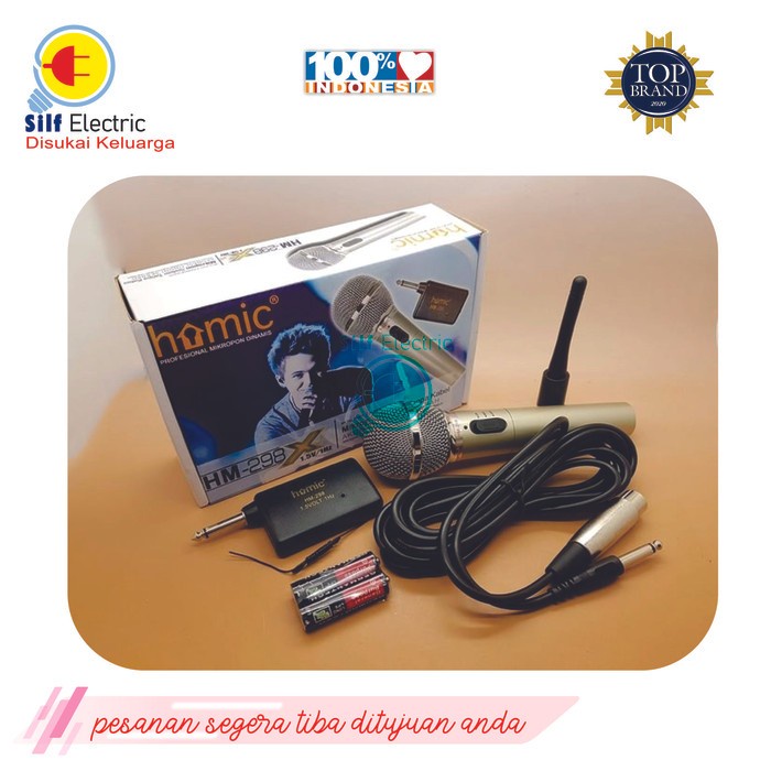 Mic WIRELES + KABEL HOMIC HM-298 Microfon Microphone Tanpa Kabel HM298